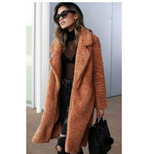 Angashion Women's Fuzzy Fleece Lapel Open Front Long Cardigan Coat